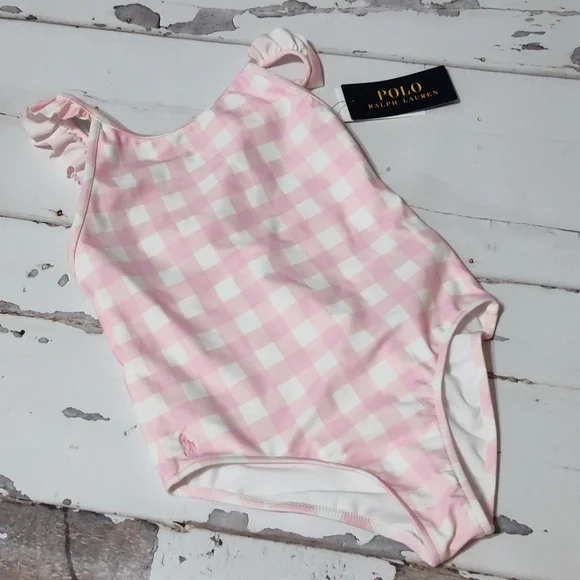 Polo Ralph Lauren Pink and White Gingham swimsuit size 5 - Picture 3 of 6